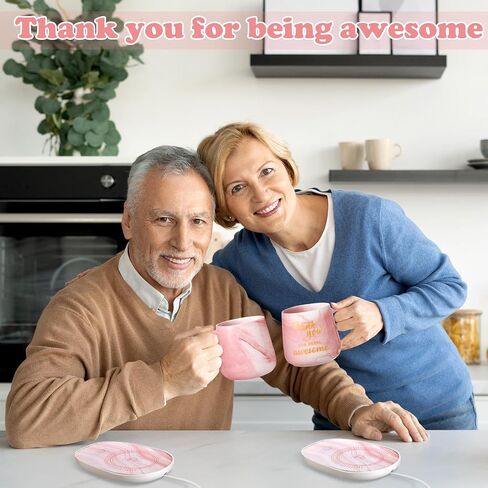 Nitial Thank You Coffee Warmer with Mug Set for Women Thank You for Being Awsome Pink Marble Mug Warming Set Employee Appreciation Gifts Birthday Gift for Coworker Volunteer Teacher in Kuwait