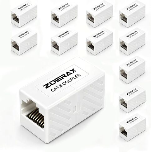 12-Pack Cat6 Ethernet Coupler 10Gbps – RJ45 Female to Female Adapter, Inline Extender for Network Cable, Unshielded Keystone Jack Replacement, White, Compatible with Cat6/Cat5e/Cat5 in Saudi Arabia