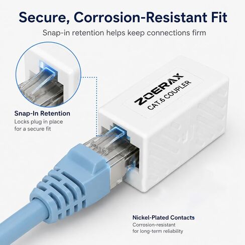 12-Pack Cat6 Ethernet Coupler 10Gbps – RJ45 Female to Female Adapter, Inline Extender for Network Cable, Unshielded Keystone Jack Replacement, White, Compatible with Cat6/Cat5e/Cat5 in Saudi Arabia