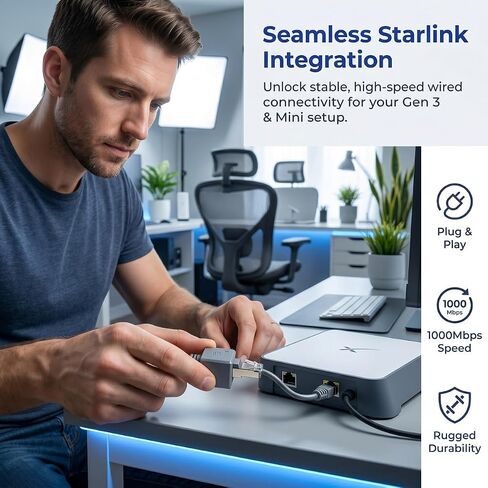 Starlink Ethernet Adapter Gen 3/Mini, 1000 Mbps RJ45 Extension Male to Female Cable for Starlink V3 (Rev.4) Dish and Router Accessories Plug for House Indoor in Kuwait