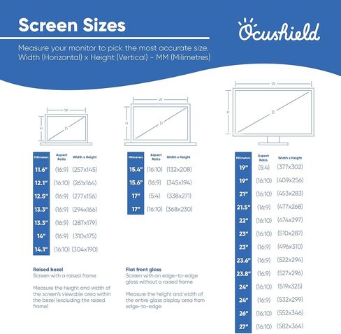 Ocushield 19" (16:10) Premium Anti Blue Light Screen Protector with Privacy Filter for Laptops and Computer Monitors Anti-Glare - Easy Install - Anti-Fingerprint - Reduce Eye Fatigue (409 x 256 mm) in Kuwait