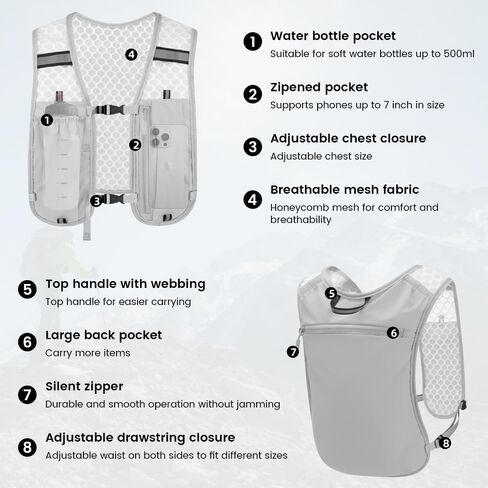 Running Vest for Women Men, Adjustable Lightweight Hydration Vest with 500ml Soft Flask, Breathable Backpack for Trail Race Hiking Cycling Climbing Jogging Marathon in Kuwait