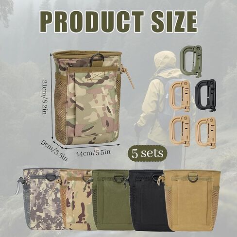 5 Pcs Tactical Colored Dump Pouch Magazine Recovery Pouch Drastring Ammo Bag Belt Utility Fanny Adjustable Military Holster Bag Outdoor for Airsoft Paintball Hunting Gear with D-Ring Grimlock（5 color） in Saudi Arabia