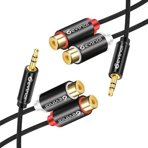 RCA to Aux Cable, 3.5mm to 2 RCA Female Cable Y Splitter Adapter Auxiliary Stereo Cord Gold Plated for Phone MP3 Tablet Computer Speaker 1 feet 2 Pack in Saudi Arabia
