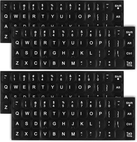 4Pcs Universal English Keyboard Letter Stickers, Replacement Keyboard Letters Sticker, Black Background White Lettering for PC Laptop Desktop Computer in Kuwait