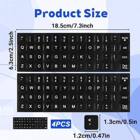 4Pcs Universal English Keyboard Letter Stickers, Replacement Keyboard Letters Sticker, Black Background White Lettering for PC Laptop Desktop Computer in Kuwait