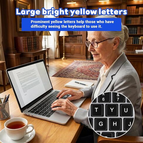 4Pcs Universal English Keyboard Letter Stickers, Replacement Keyboard Letters Sticker, Black Background White Lettering for PC Laptop Desktop Computer in Kuwait