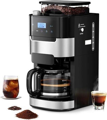 Drip Coffee Maker with Built In Grinder, 10-Cup Grind and Brew Coffee Machine Fully Automatic, Programmable with Brew Strength, Permanent Filter, Glass Carafe, 50oz Water Tank, Ideal for Home/Office in Kuwait