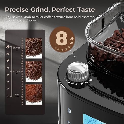 Drip Coffee Maker with Built In Grinder, 10-Cup Grind and Brew Coffee Machine Fully Automatic, Programmable with Brew Strength, Permanent Filter, Glass Carafe, 50oz Water Tank, Ideal for Home/Office in Kuwait