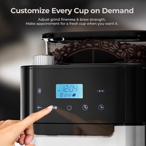 Drip Coffee Maker with Built In Grinder, 10-Cup Grind and Brew Coffee Machine Fully Automatic, Programmable with Brew Strength, Permanent Filter, Glass Carafe, 50oz Water Tank, Ideal for Home/Office in Kuwait