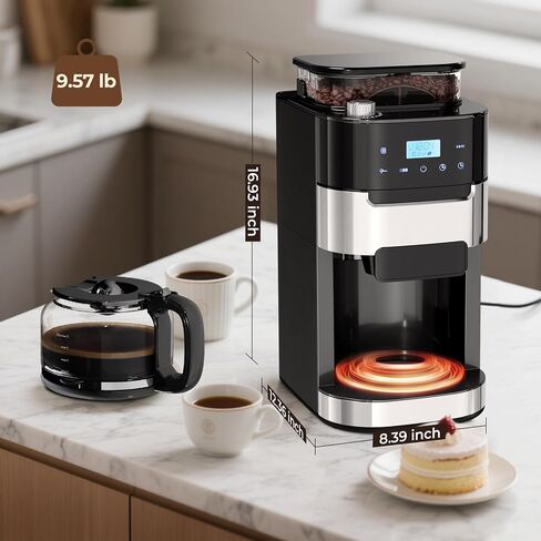 Drip Coffee Maker with Built In Grinder, 10-Cup Grind and Brew Coffee Machine Fully Automatic, Programmable with Brew Strength, Permanent Filter, Glass Carafe, 50oz Water Tank, Ideal for Home/Office in Kuwait
