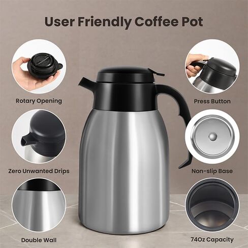 SYBO 74oz Insulated Thermal Coffee Carafe, Stainless Steel in Kuwait