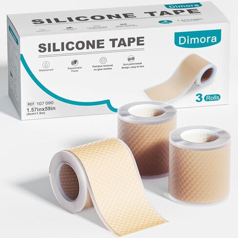 Dimora Silicone Medical Tape - Hypoallergenic First Aid Tapes with Easy Tear Design, Pain-Free Removal Surgical Tapes for Sensitive Skin, No Residue(1.6in x 59 in),1 Roll in Kuwait