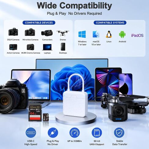 UHS-II Micro SD 4.0 Card Reader USB C SD Card Reader 2 in 1 SD & TF Adapter in Kuwait
