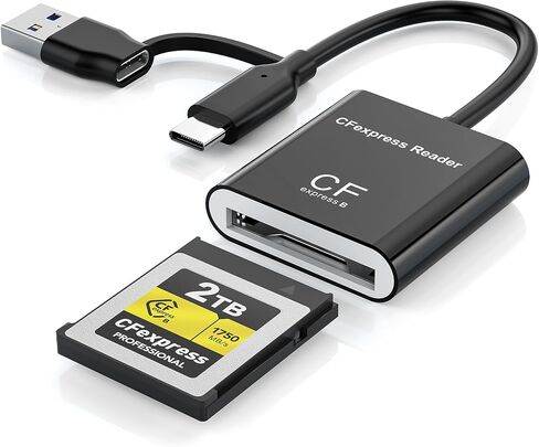 CFexpress Type B Card Reader with USB 3.2 (Gen 2) 10Gbps, USB-C&USB-A 2-in-1 Type B CFexpress Adapter, Compatible with Windows/Mac/Linux/Android, for PC, iPhone 17/16/15, Laptops, Tablets, Smartphones in Kuwait