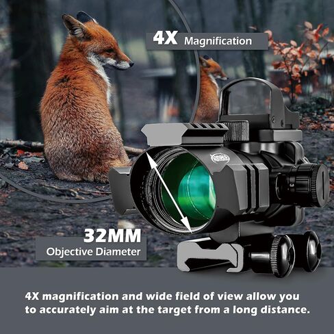 Aomekie 2-in-1 Combo Prism Rifle Scope 4X32 Compact Red & Green Dot Holographic with Adjustable Brightness in Kuwait