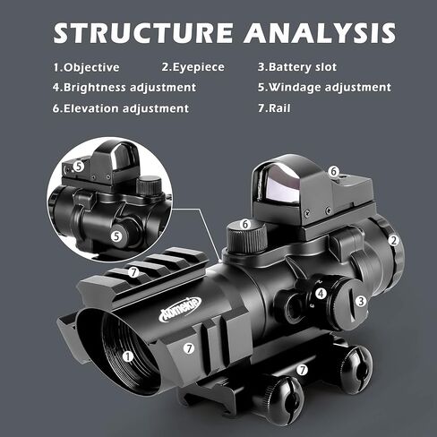 Aomekie 2-in-1 Combo Prism Rifle Scope 4X32 Compact Red & Green Dot Holographic with Adjustable Brightness in Kuwait