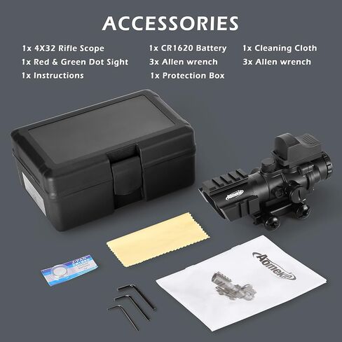 Aomekie 2-in-1 Combo Prism Rifle Scope 4X32 Compact Red & Green Dot Holographic with Adjustable Brightness in Kuwait