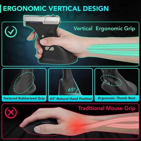 ErgoStrike7: Next-Gen FPS Gaming Mouse with Recoil - Ergonomic Vertical Mice FPS Gun Grip Mouse, Wireless/Wired USB for PC Gamers (Black) in Kuwait