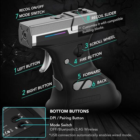 ErgoStrike7: Next-Gen FPS Gaming Mouse with Recoil - Ergonomic Vertical Mice FPS Gun Grip Mouse, Wireless/Wired USB for PC Gamers (Black) in Kuwait
