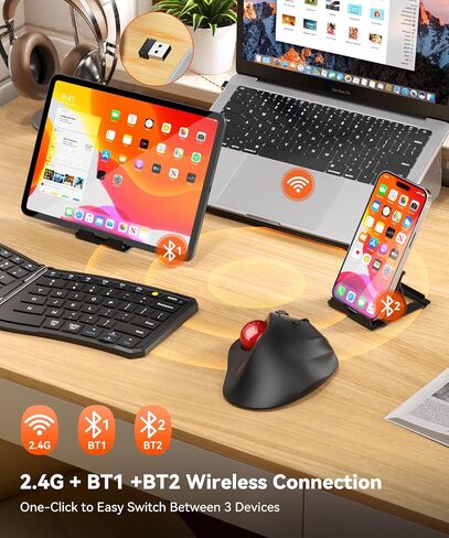 Omikamo Ergonomic Wireless Trackball Mouse, Bluetooth & 2.4G, Red in Kuwait