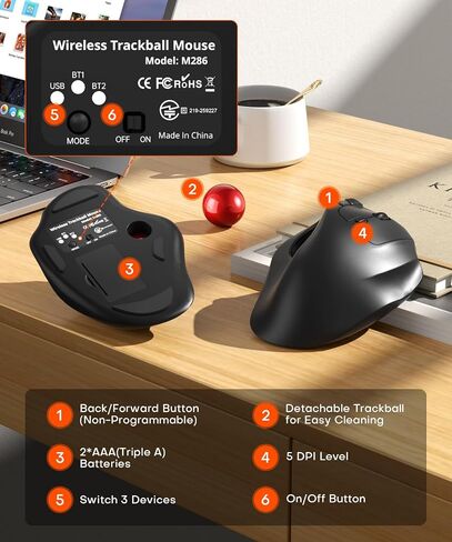 Omikamo Ergonomic Wireless Trackball Mouse, Bluetooth & 2.4G, Red in Kuwait