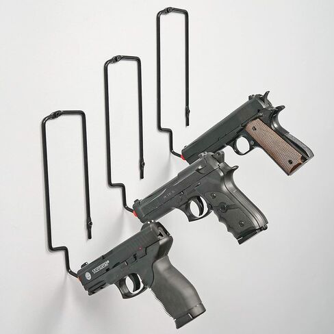 BOOMSTICK 3-Slot Handgun Rack, Gentle on Gun Finish, Universal Fit for All Handguns - Wide-Body & Magnum Calibers Included, Wall Mountable, Hooks & Screws Provided in Kuwait