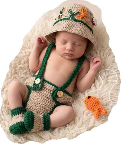 Zeroest Newborn Baby Photography Props Crochet Fisherman Set in Kuwait