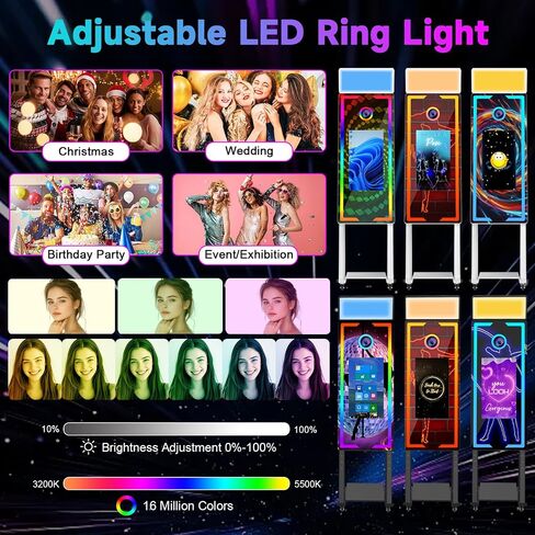 Magic Mirror Photo Booth with Printer 45-22" Touch Screen DSLR Photo Booth with RGB Light Instant Printing and Sharing Professional PhotoBooth for Party in Kuwait