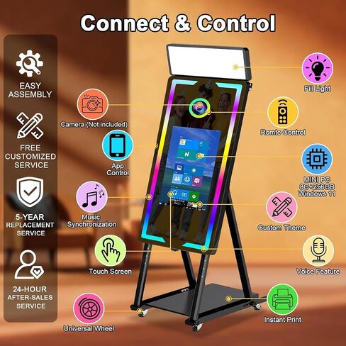 Magic Mirror Photo Booth with Printer 45-22" Touch Screen DSLR Photo Booth with RGB Light Instant Printing and Sharing Professional PhotoBooth for Party in Kuwait