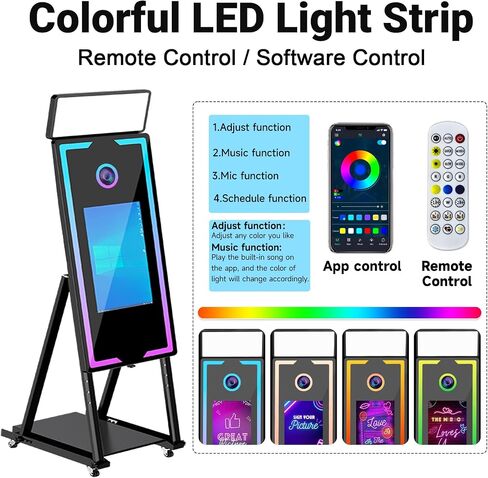 Magic Mirror Photo Booth with Printer 45-22" Touch Screen DSLR Photo Booth with RGB Light Instant Printing and Sharing Professional PhotoBooth for Party in Kuwait
