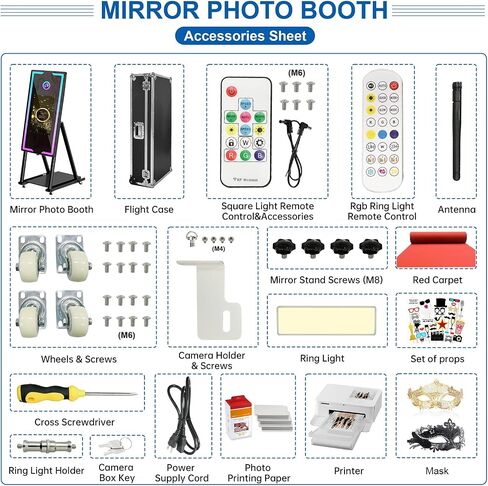 Magic Mirror Photo Booth with Printer 45-22" Touch Screen DSLR Photo Booth with RGB Light Instant Printing and Sharing Professional PhotoBooth for Party in Kuwait