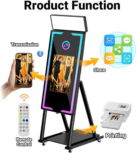 Magic Mirror Photo Booth with Printer 45-22" Touch Screen DSLR Photo Booth with RGB Light Instant Printing and Sharing Professional PhotoBooth for Party in Kuwait