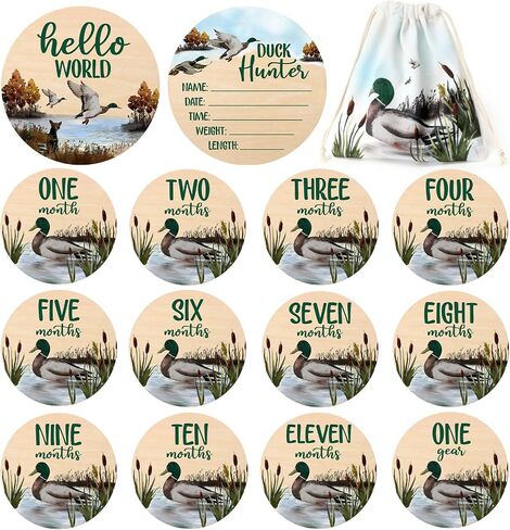Huray Rayho Mallard Duck Baby Monthly Milestone Cards, Wooden Photo Props in Kuwait