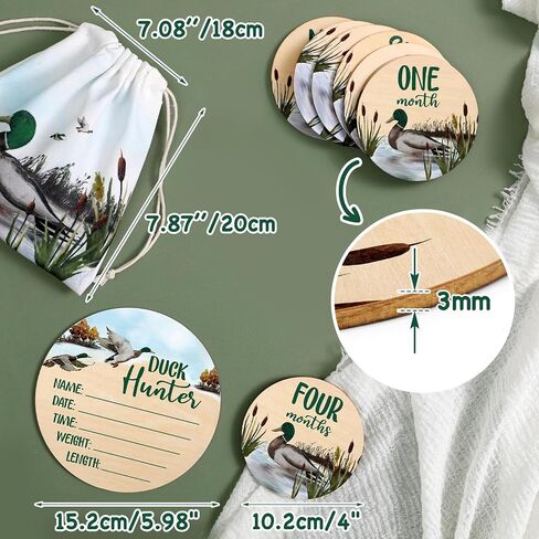 Huray Rayho Mallard Duck Baby Monthly Milestone Cards, Wooden Photo Props in Kuwait
