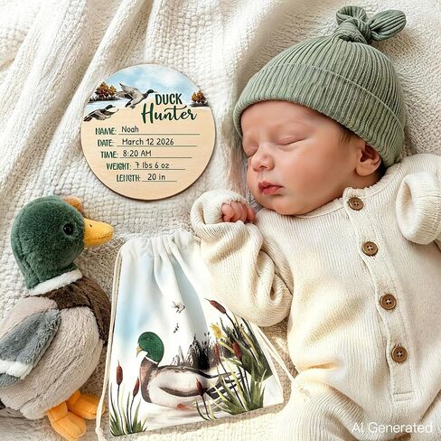 Huray Rayho Mallard Duck Baby Monthly Milestone Cards, Wooden Photo Props in Kuwait