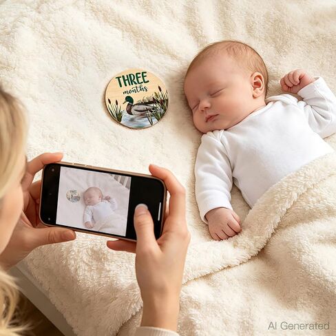 Huray Rayho Mallard Duck Baby Monthly Milestone Cards, Wooden Photo Props in Kuwait