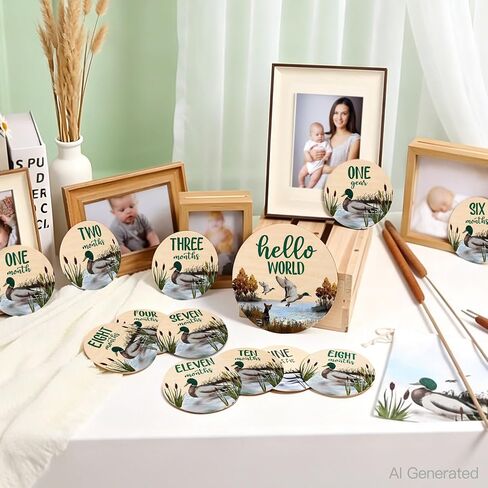 Huray Rayho Mallard Duck Baby Monthly Milestone Cards, Wooden Photo Props in Kuwait