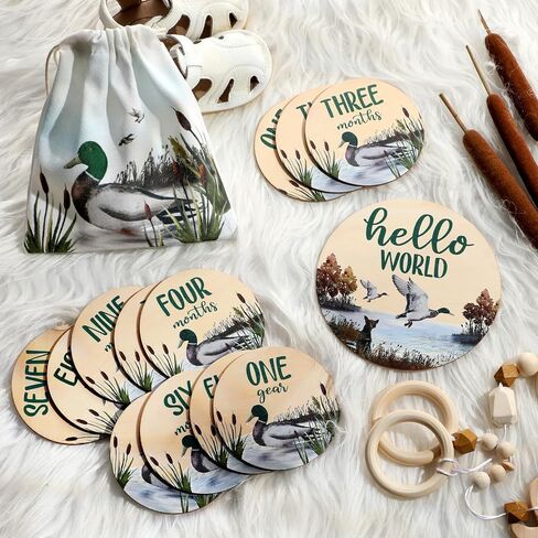 Huray Rayho Mallard Duck Baby Monthly Milestone Cards, Wooden Photo Props in Kuwait