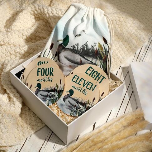 Huray Rayho Mallard Duck Baby Monthly Milestone Cards, Wooden Photo Props in Kuwait