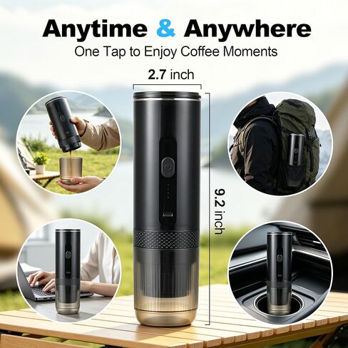 Goldtouch Portable Electric Espresso Machine, 20 Bar Self-Heating Travel Coffee Maker, 7800mAh USB-C Rechargeable, Compatible with NS Pods & Ground Coffee for Camping, RV, Travel & Office in Kuwait