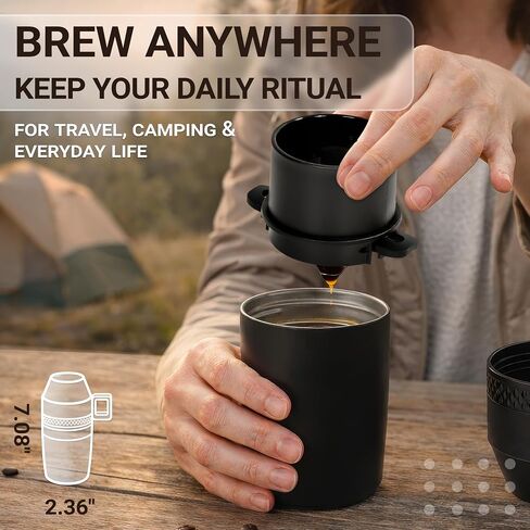 Manual Coffee Grinder for Camping and Travel, Portable Pour Over Brewer Kit in Kuwait