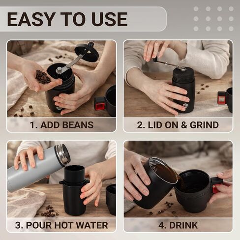 Manual Coffee Grinder for Camping and Travel, Portable Pour Over Brewer Kit in Kuwait