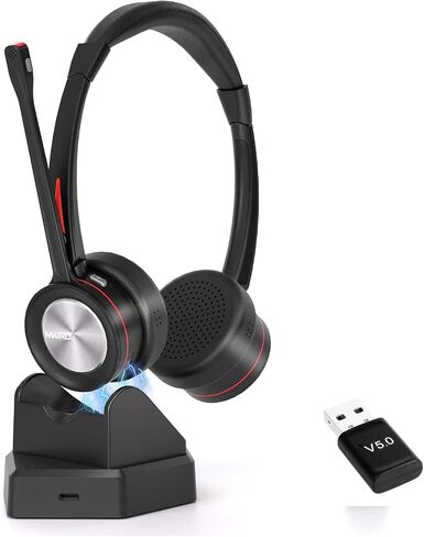MAIRDI Wireless Headset with Microphone for PC, 5.2 Bluetooth Headset with Mic Noise Canceling for Truck Driver Office Call Center, 40H Play Time, Bluetooth Phone Headset for Teams Skype Zoom Jabber in Kuwait