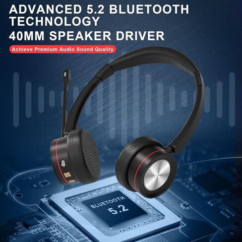 MAIRDI Wireless Headset with Microphone for PC, 5.2 Bluetooth Headset with Mic Noise Canceling for Truck Driver Office Call Center, 40H Play Time, Bluetooth Phone Headset for Teams Skype Zoom Jabber in Kuwait