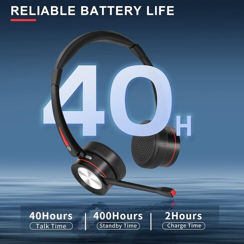 MAIRDI Wireless Headset with Microphone for PC, 5.2 Bluetooth Headset with Mic Noise Canceling for Truck Driver Office Call Center, 40H Play Time, Bluetooth Phone Headset for Teams Skype Zoom Jabber in Kuwait