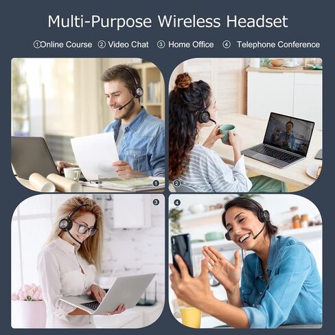 MAIRDI Wireless Headset with Microphone for PC, 5.2 Bluetooth Headset with Mic Noise Canceling for Truck Driver Office Call Center, 40H Play Time, Bluetooth Phone Headset for Teams Skype Zoom Jabber in Kuwait