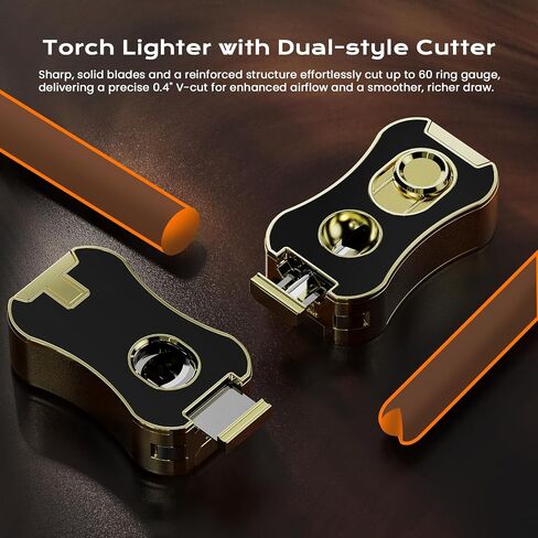 6-in-1 Butane Torch Lighter with Quad Jet Flame, V & Straight Cutter, Holder, Punch, Draw Enhancer, Windproof Cool Lighters, Refillable Butane Lighter with Gift Box, Gifts for Men, Candle, Travel in Kuwait
