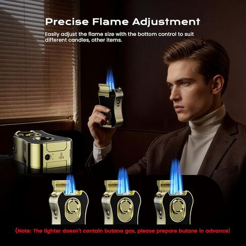 6-in-1 Butane Torch Lighter with Quad Jet Flame, V & Straight Cutter, Holder, Punch, Draw Enhancer, Windproof Cool Lighters, Refillable Butane Lighter with Gift Box, Gifts for Men, Candle, Travel in Kuwait