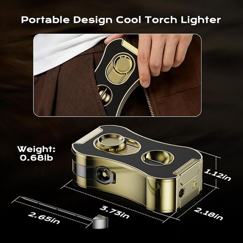 6-in-1 Butane Torch Lighter with Quad Jet Flame, V & Straight Cutter, Holder, Punch, Draw Enhancer, Windproof Cool Lighters, Refillable Butane Lighter with Gift Box, Gifts for Men, Candle, Travel in Kuwait